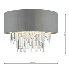 Dar Halle 4Lt Flush Ceiling Light - Grey & Crystal Finish, IP20