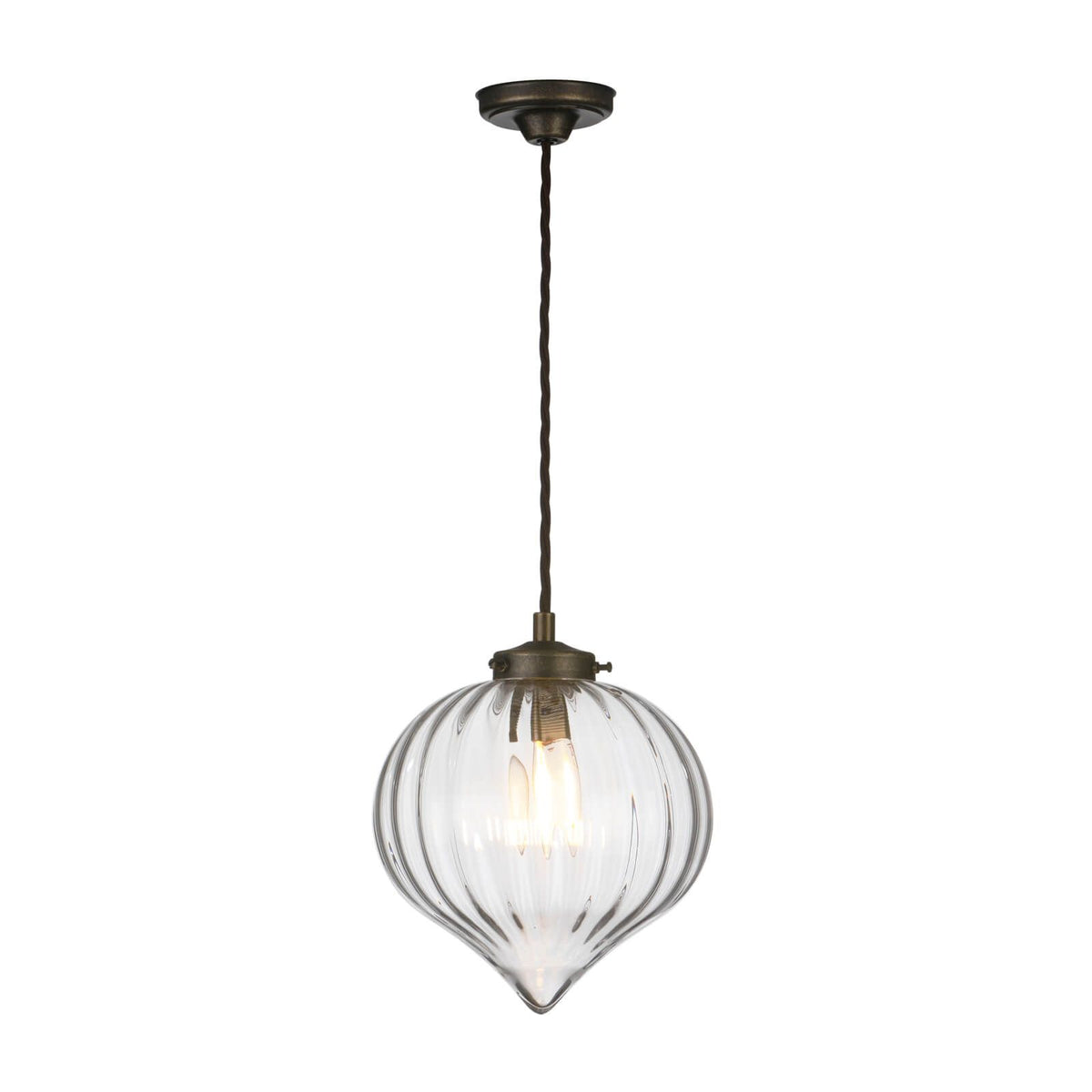 Holborn Ribbed Glass Single Pendant In Antique Brass