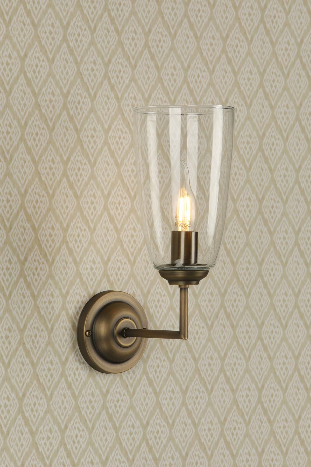 Houston Wall Light- Antique Brass and Glass