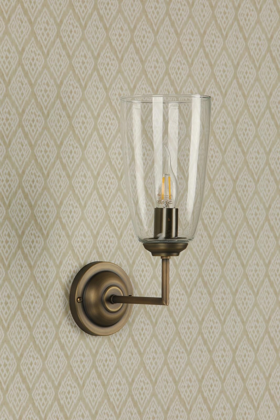 Houston Wall Light- Antique Brass and Glass