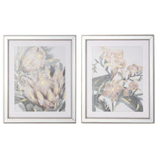 Pink Flowers Wall Art Set/2 - Gold Border Finish