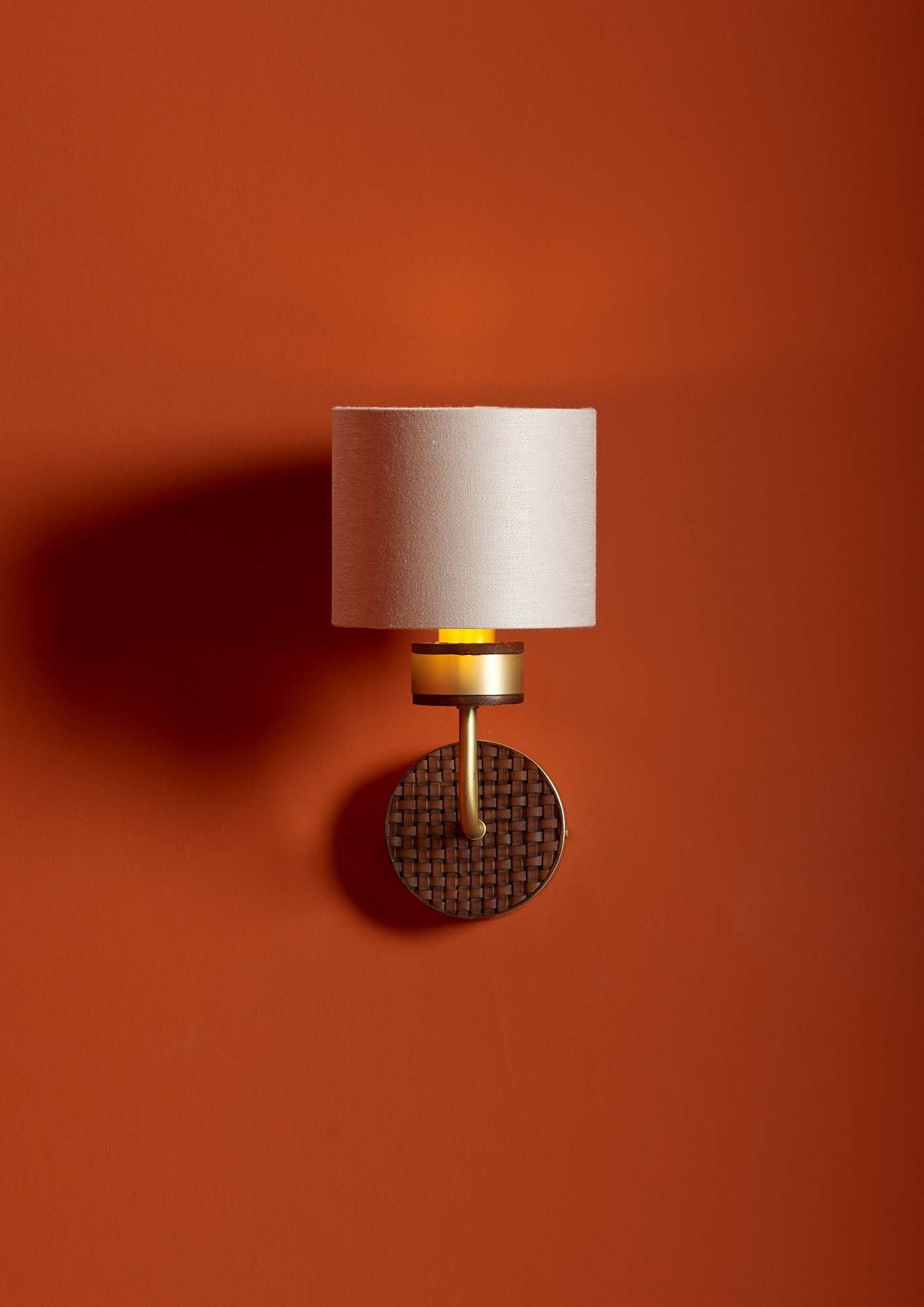 Hunter Single/Double Wall Light in Butter Brass with Leather Effect