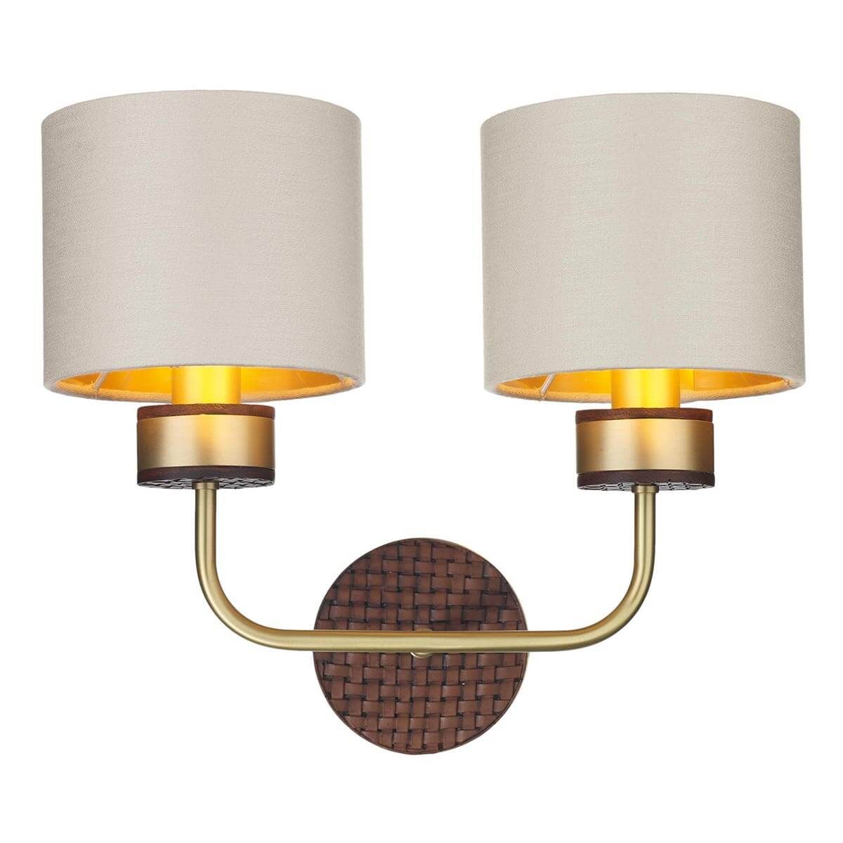 Hunter Single/Double Wall Light in Butter Brass with Leather Effect