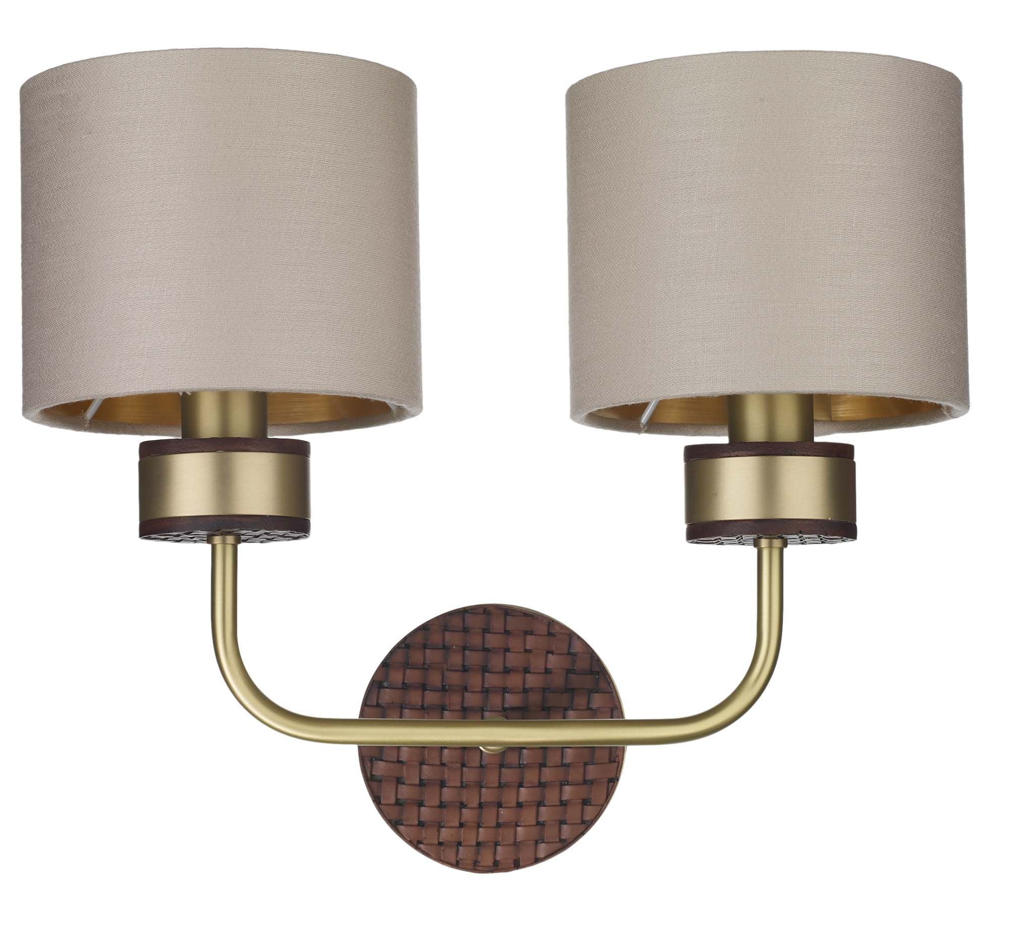 Hunter Single/Double Wall Light in Butter Brass with Leather Effect