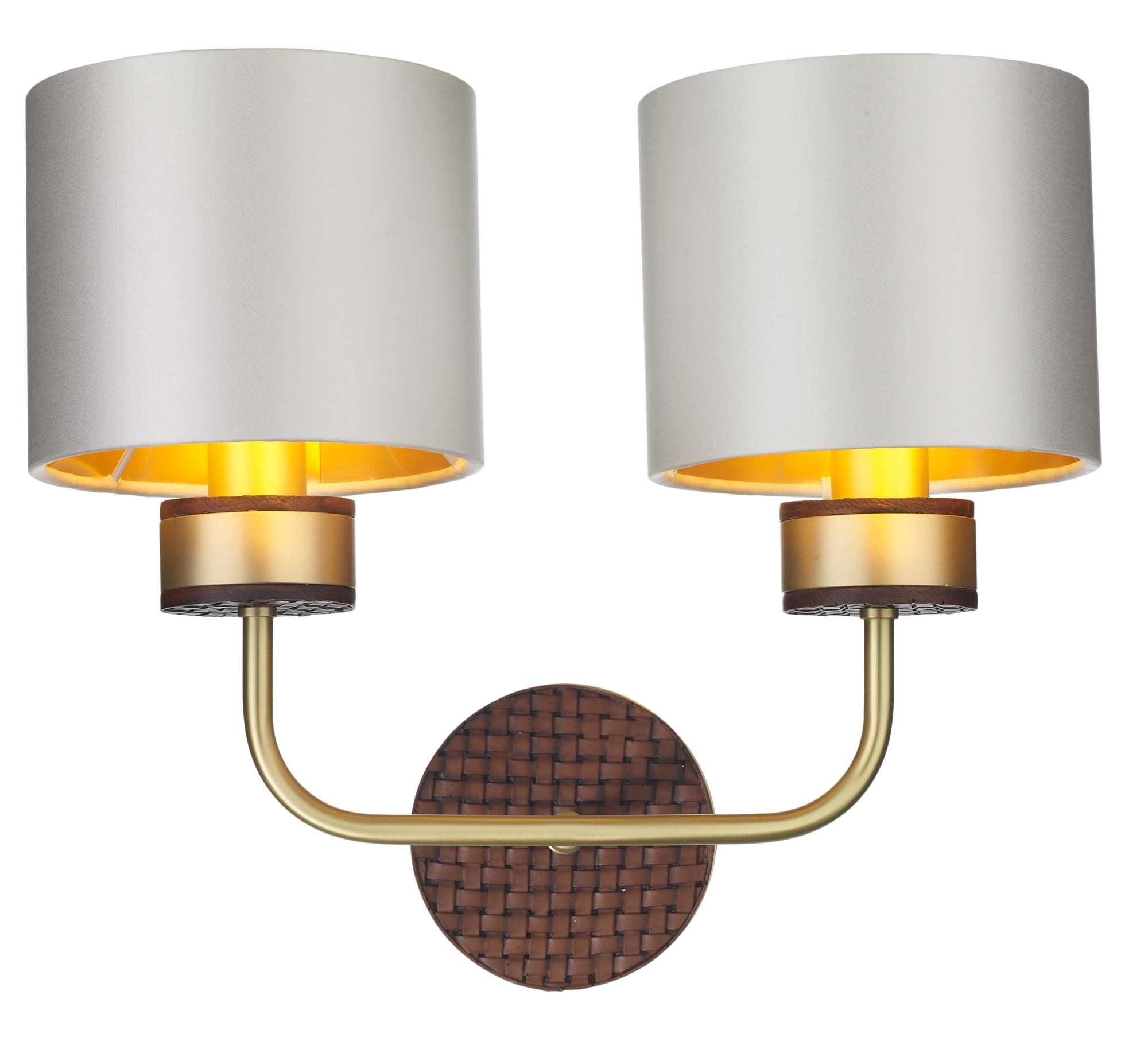 Hunter Single/Double Wall Light in Butter Brass with Leather Effect