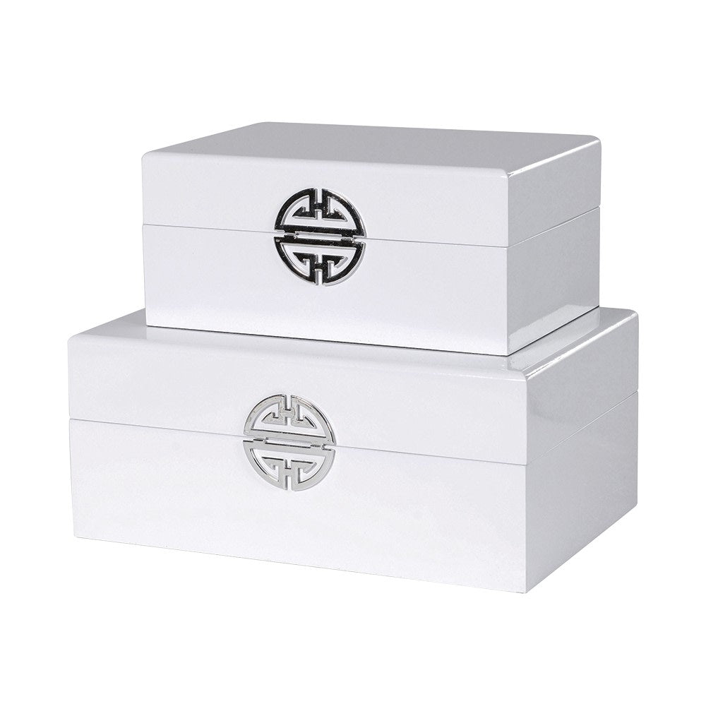 White Gloss Trinket Boxes - Set of 2