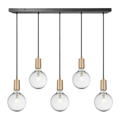 Sleek Edison 5Lt Cluster Lights - Pewter/ Brass