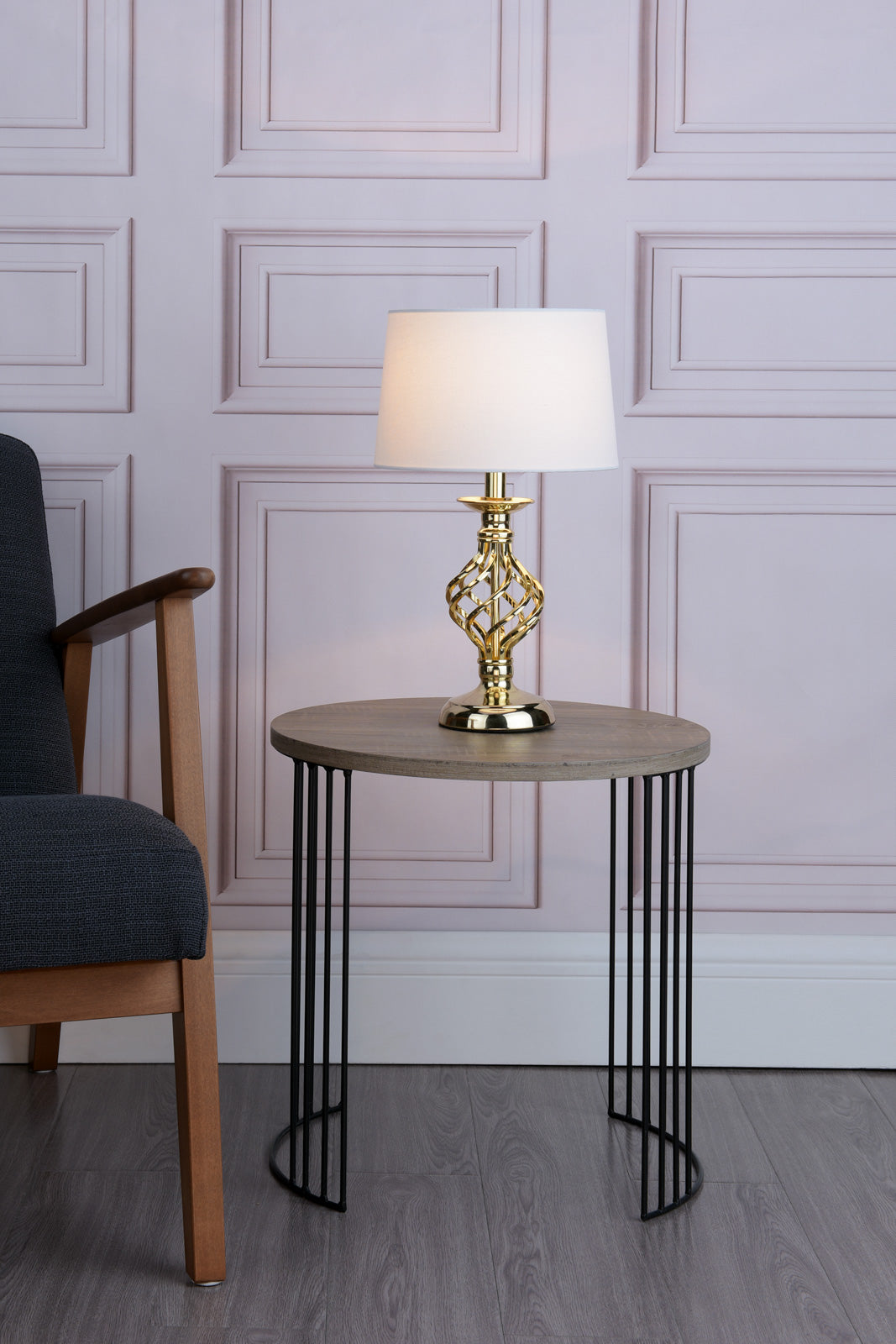 Iffley Touch Table Lamp Gold/Polished Chrome Cage Twist Base With Shade E14