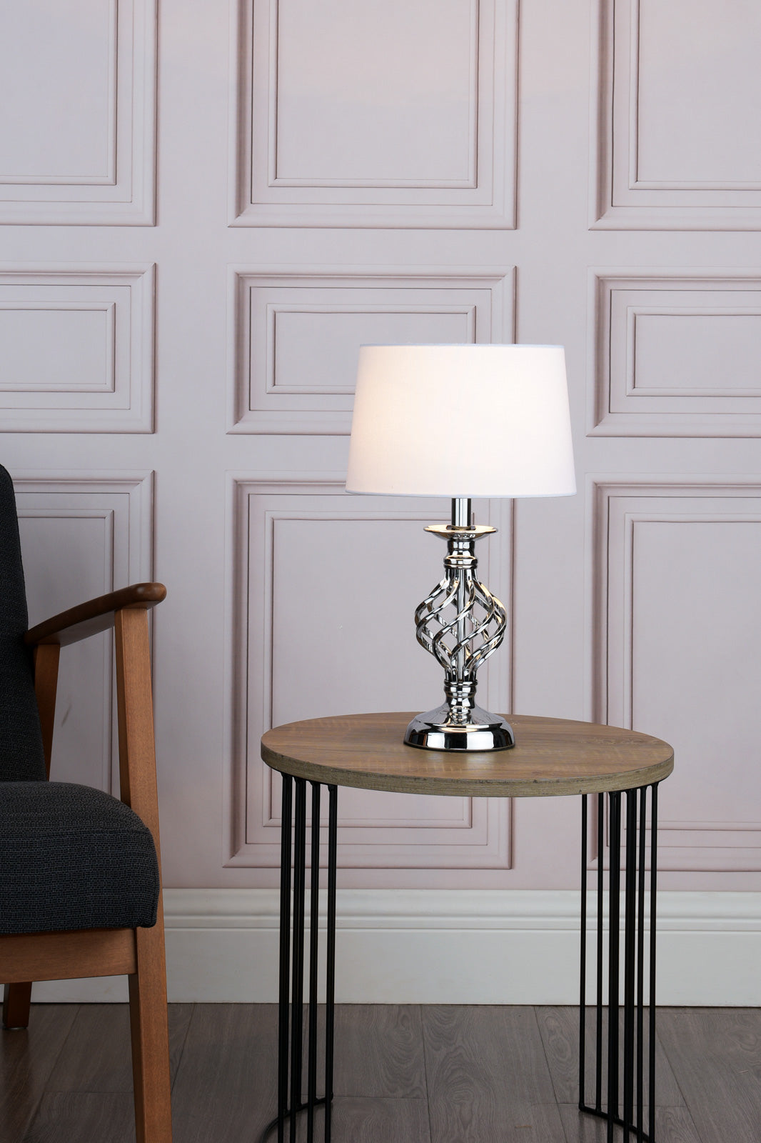 Iffley Touch Table Lamp Gold/Polished Chrome Cage Twist Base With Shade E14