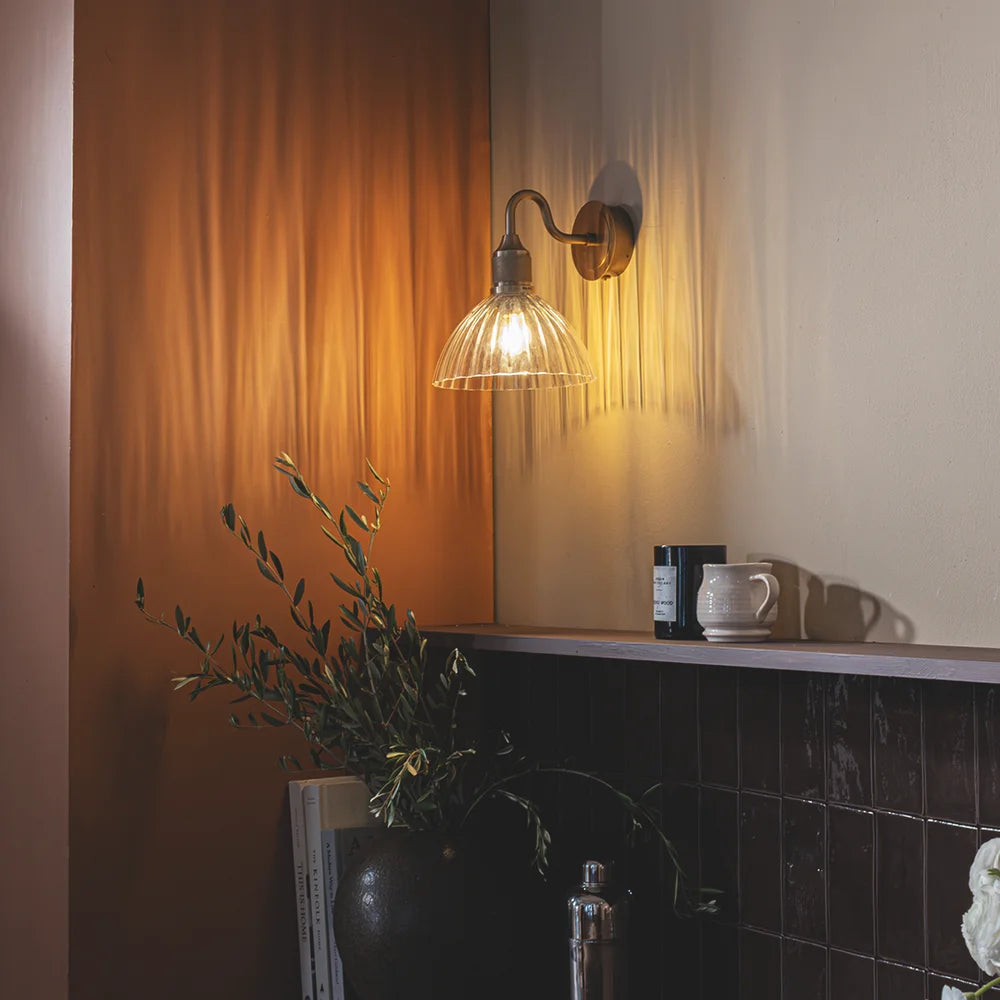 Noho Glass Ribbed Swan Neck Wall Light- Various Finishes