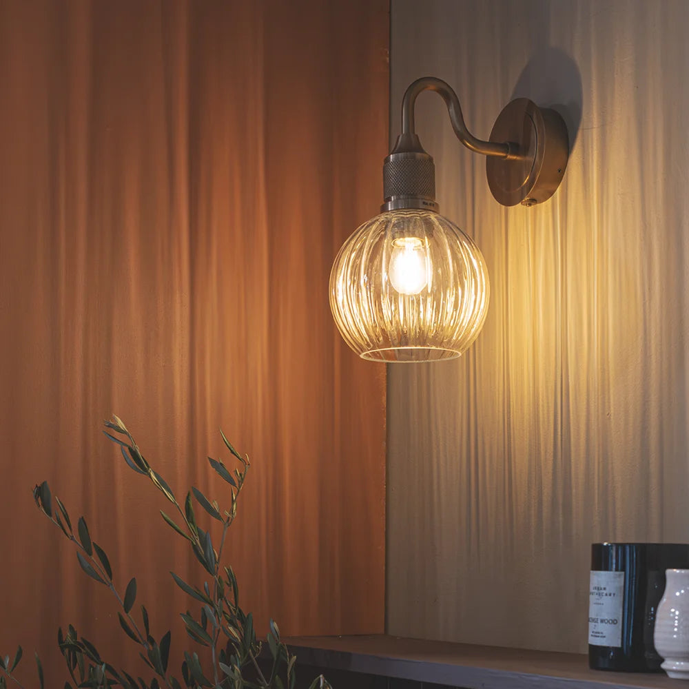 Noho Glass Ribbed Swan Neck Wall Light- Various Finishes