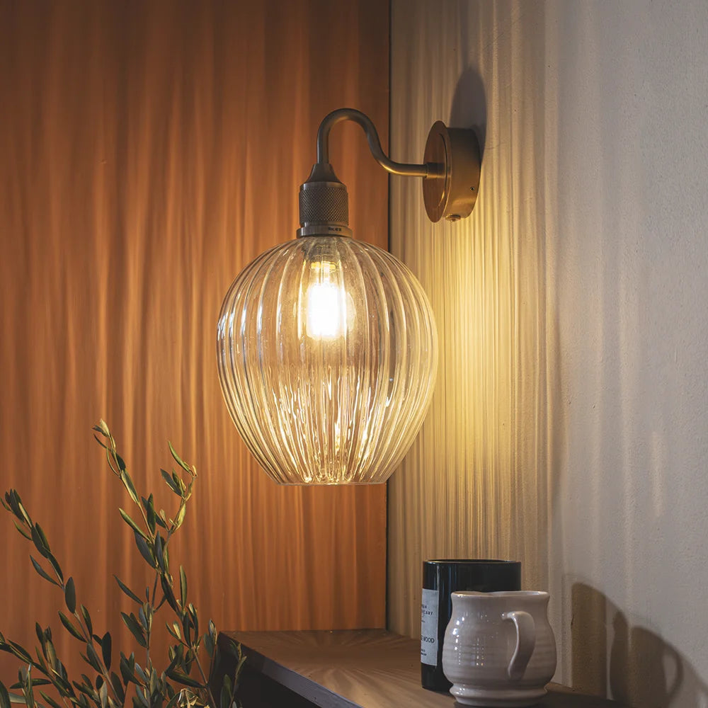 Noho Glass Ribbed Swan Neck Wall Light- Various Finishes