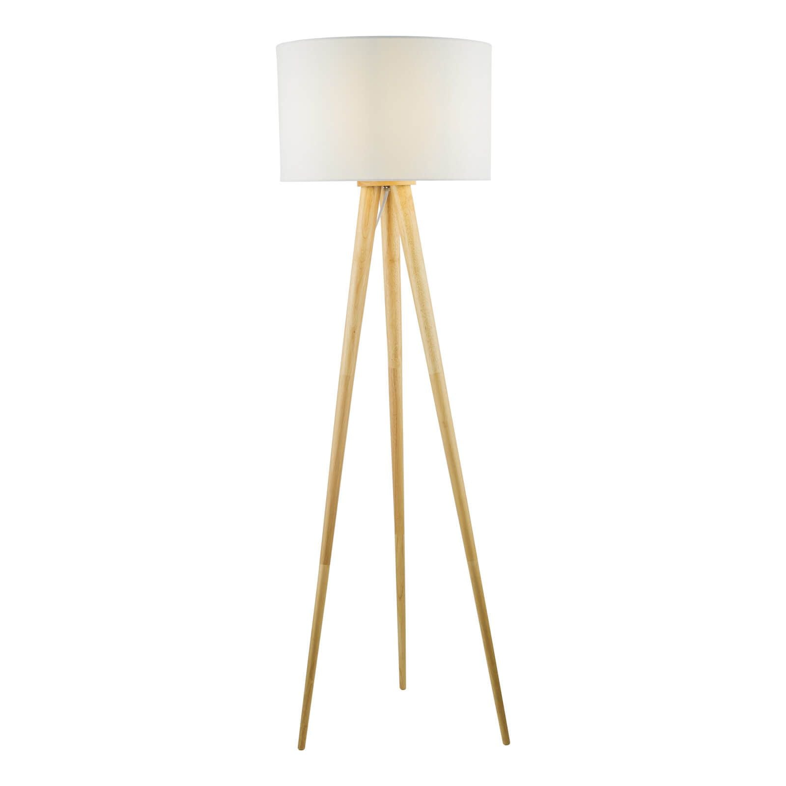 Ivor Tripod Floor Lamp Light Oak With Shade E27