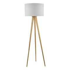 Ivor Tripod Floor Lamp Light Oak With Shade E27