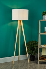 Ivor Tripod Floor Lamp Light Oak With Shade E27