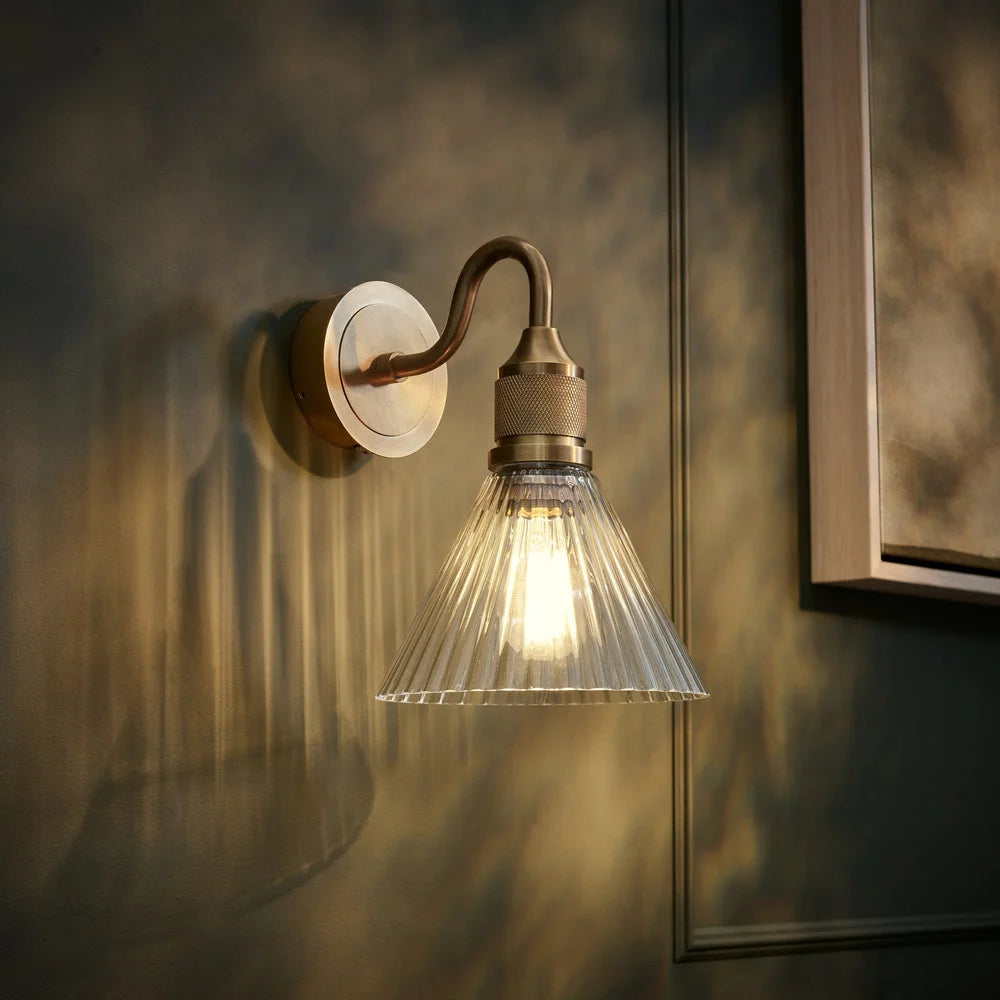 Noho Glass Ribbed Swan Neck Wall Light- Various Finishes