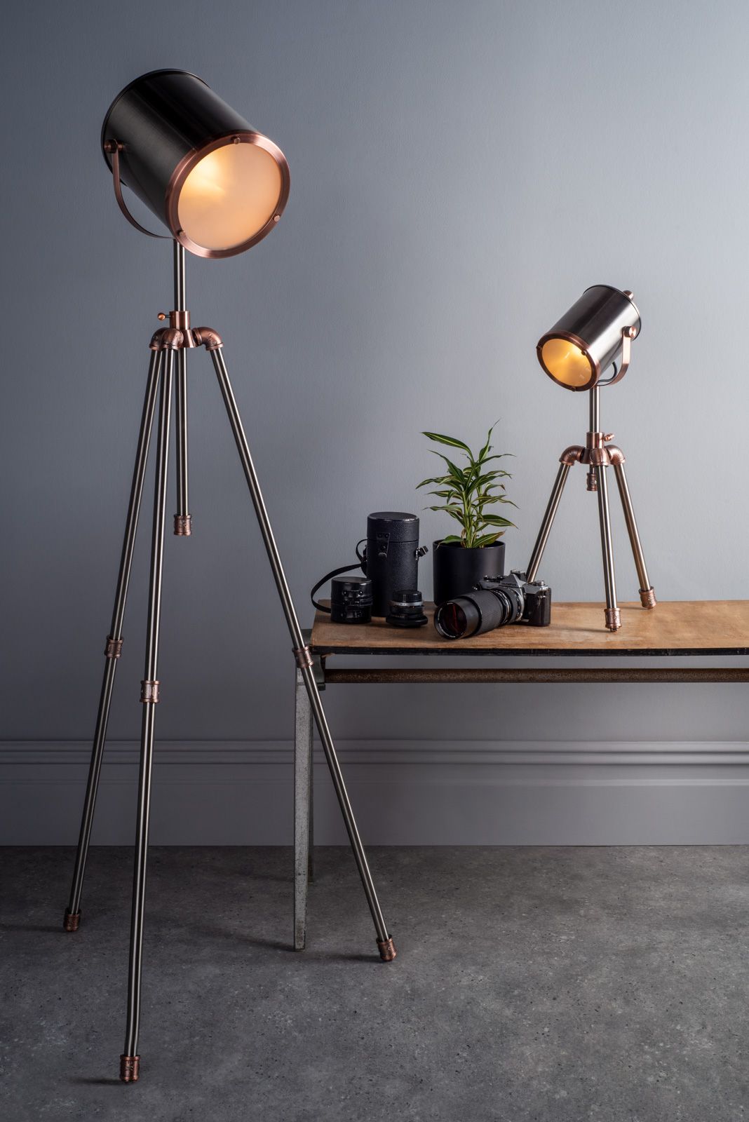 Jake Task Floor Lamp Antique Silver And Copper E27