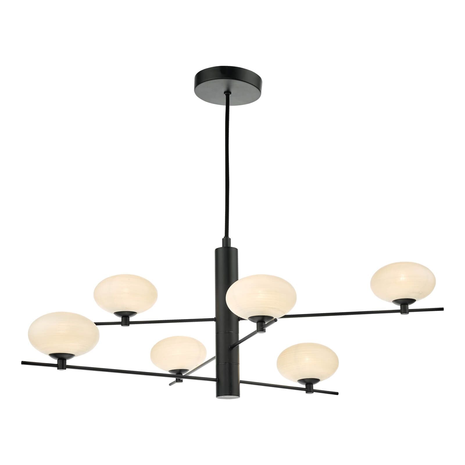 Jasper 6 Light Pendant Satin Nickel/Satin Gold and Opal Glass