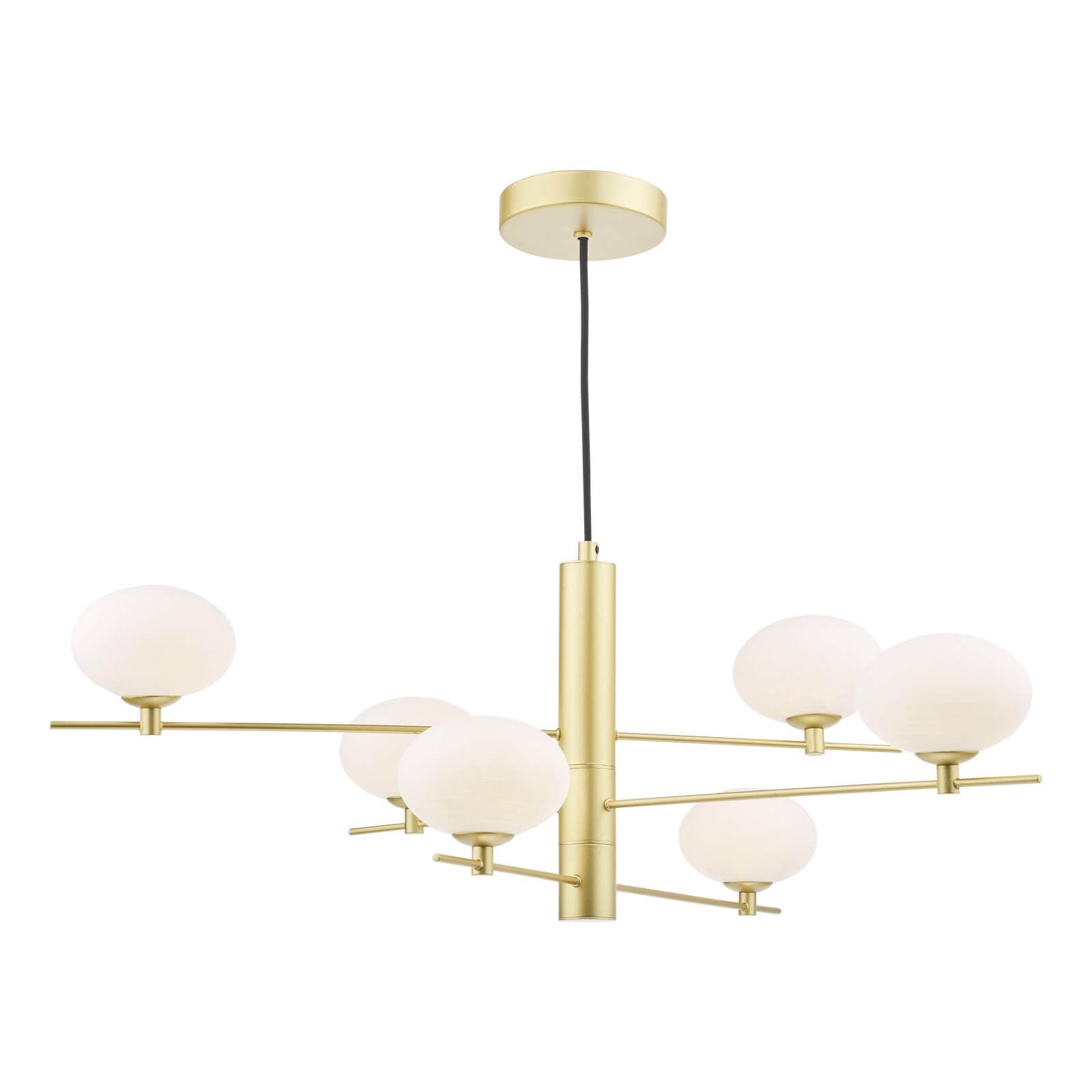 Jasper 6 Light Pendant Satin Nickel/Satin Gold and Opal Glass