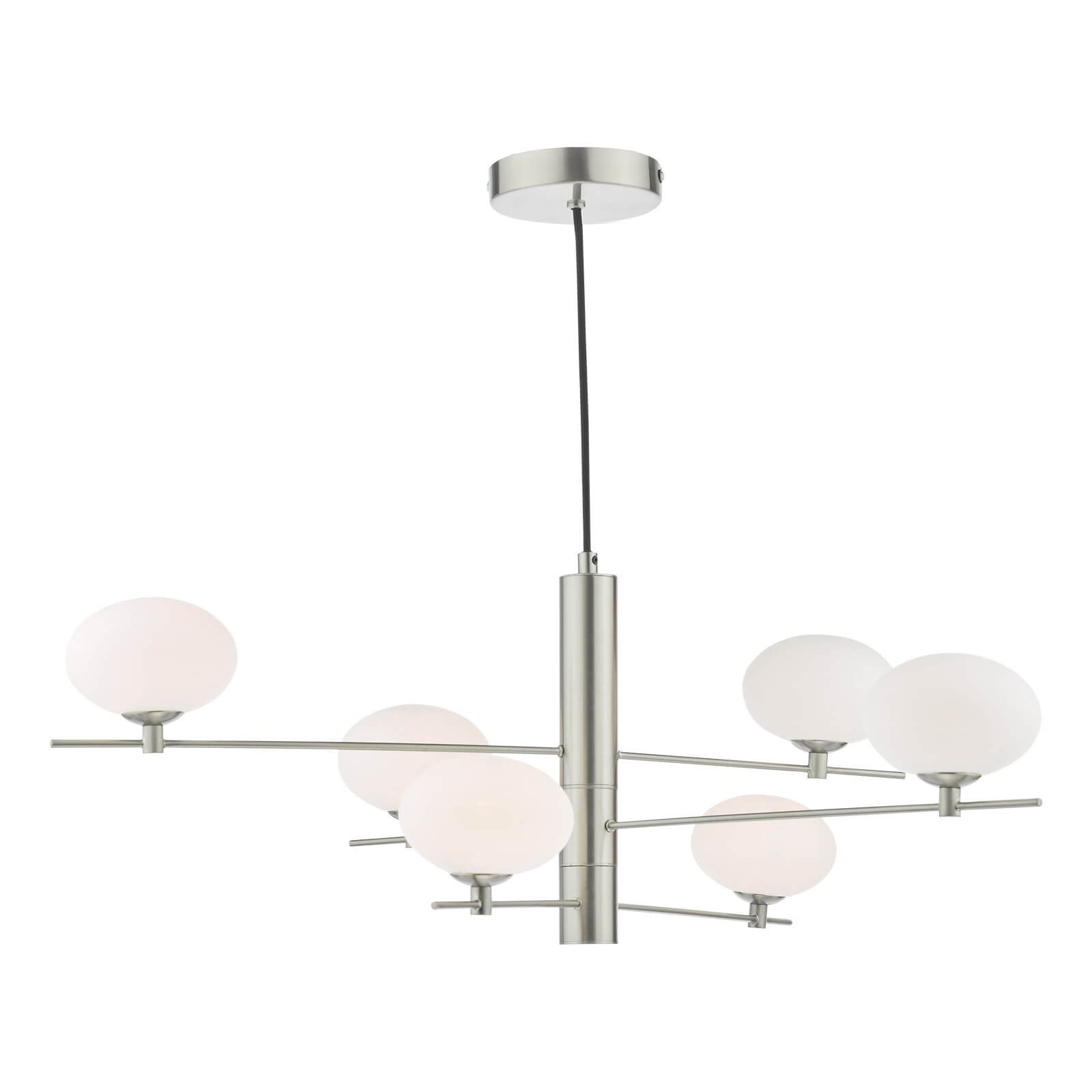 Jasper 6 Light Pendant Satin Nickel/Satin Gold and Opal Glass