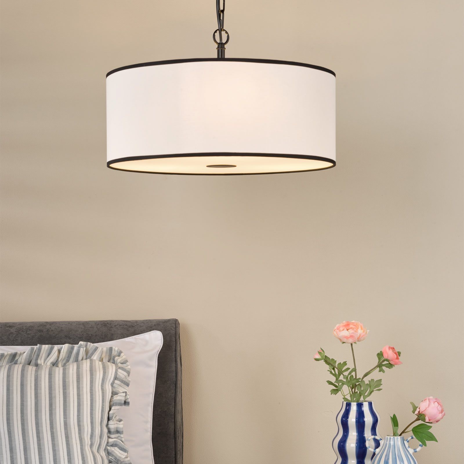 Jemima 3 Light Pendant- White and Matt Black With Shade