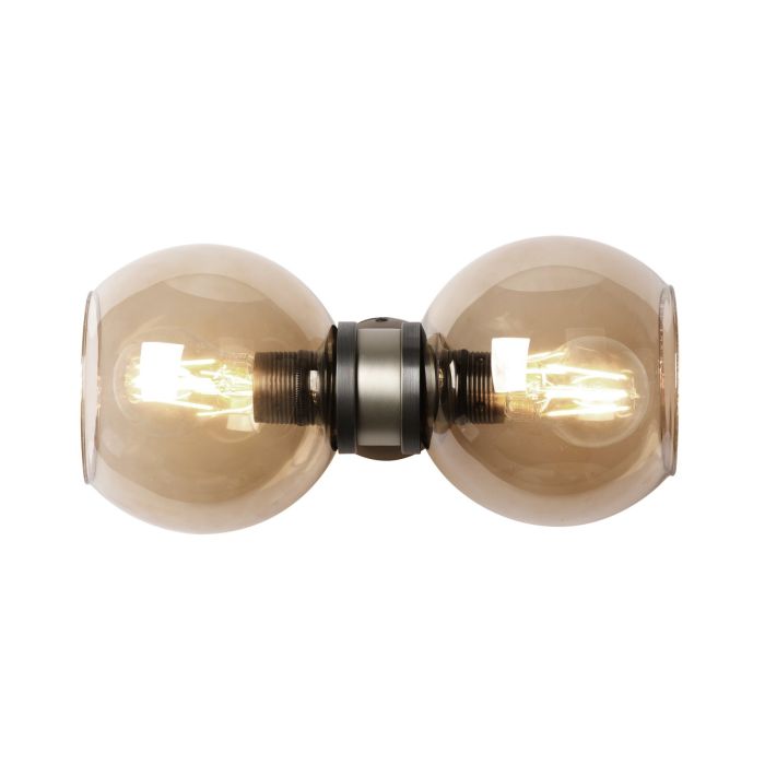 Juno 2 Light Wall Light Antique Brass and Amber Glass