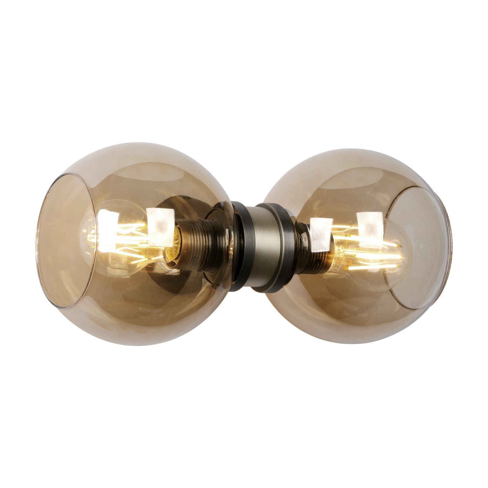 Juno 2 Light Wall Light Antique Brass and Amber Glass