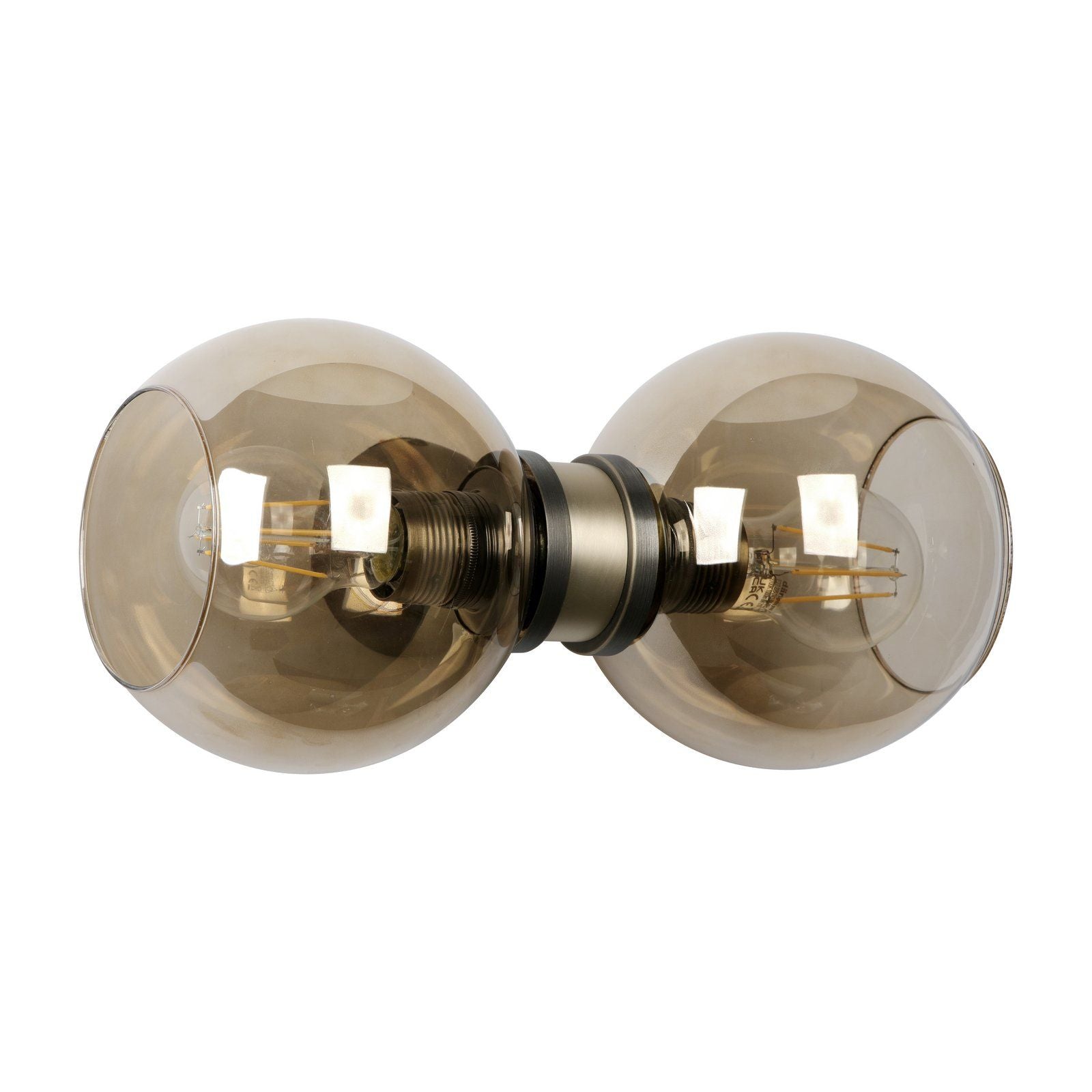 Juno 2 Light Wall Light Antique Brass and Amber Glass