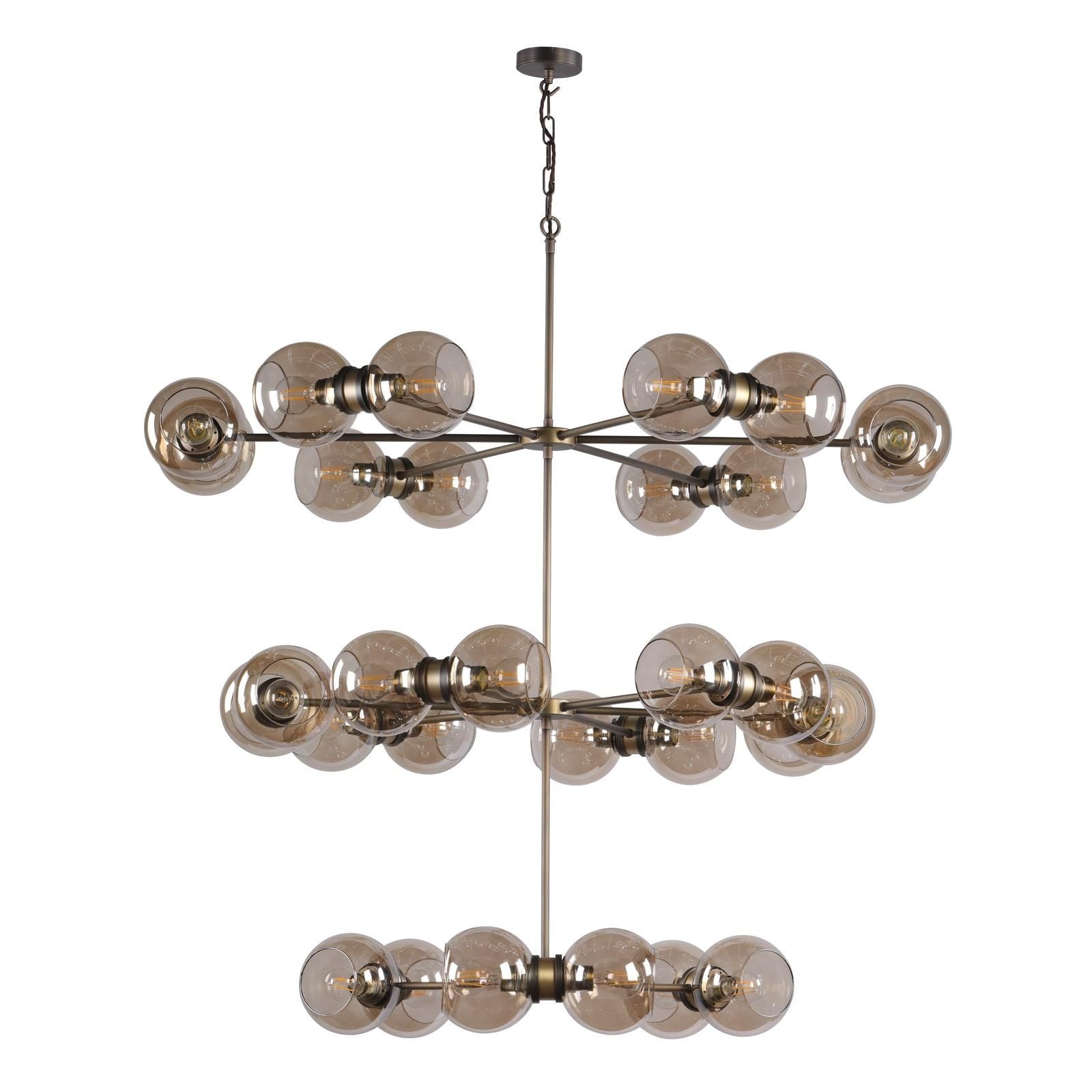 Juno 30 Lt Ceiling Light- Antique Brass and Smoked Glass