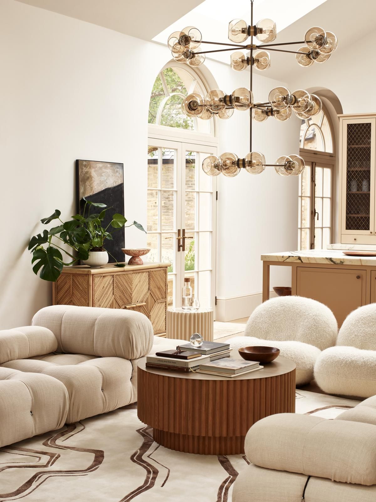 Juno 30 Lt Ceiling Light- Antique Brass and Smoked Glass