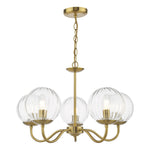 Jocelyn 5 Light Armed Pendant Light- Natural Brass and Glass