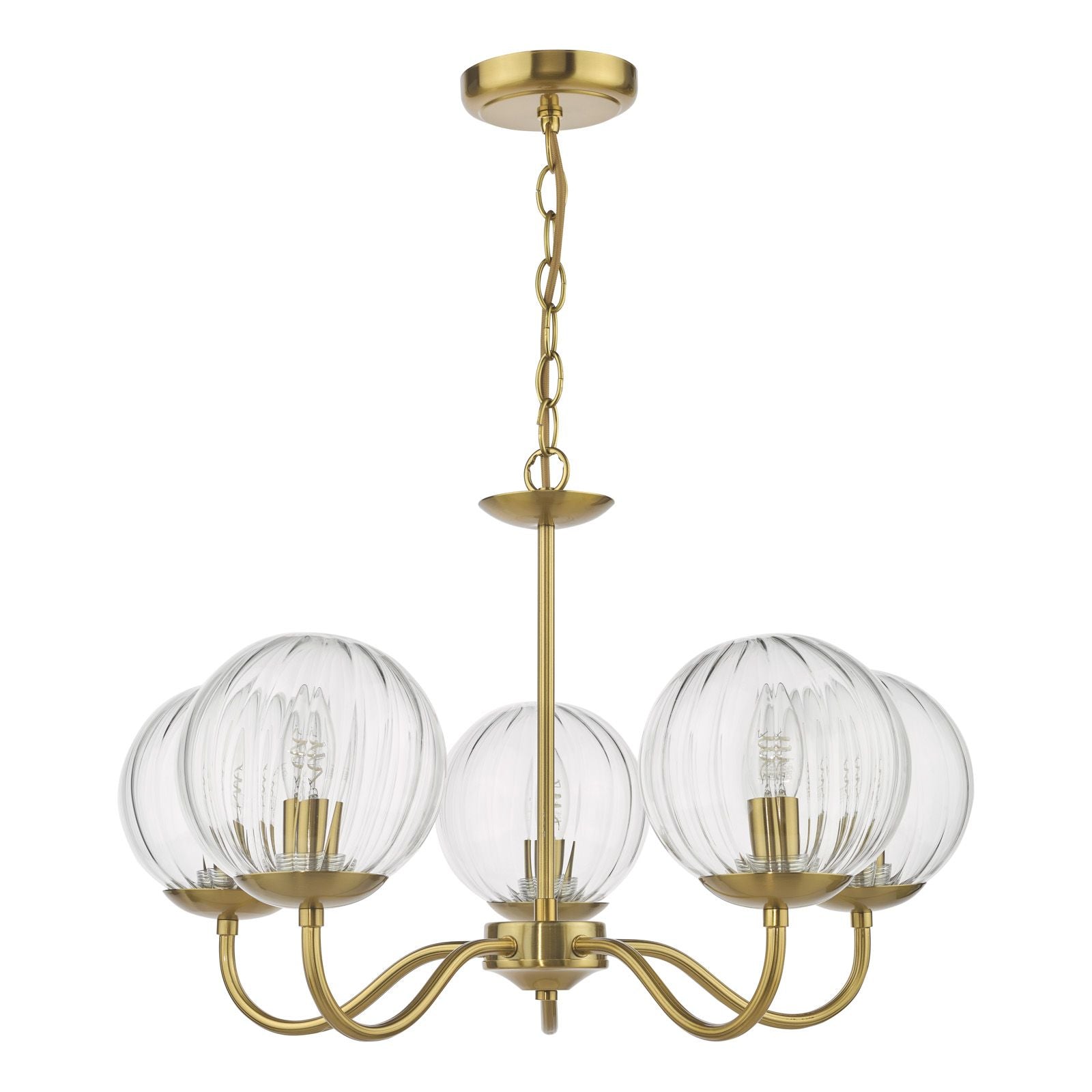 Jocelyn 5 Light Armed Pendant Light- Natural Brass and Glass