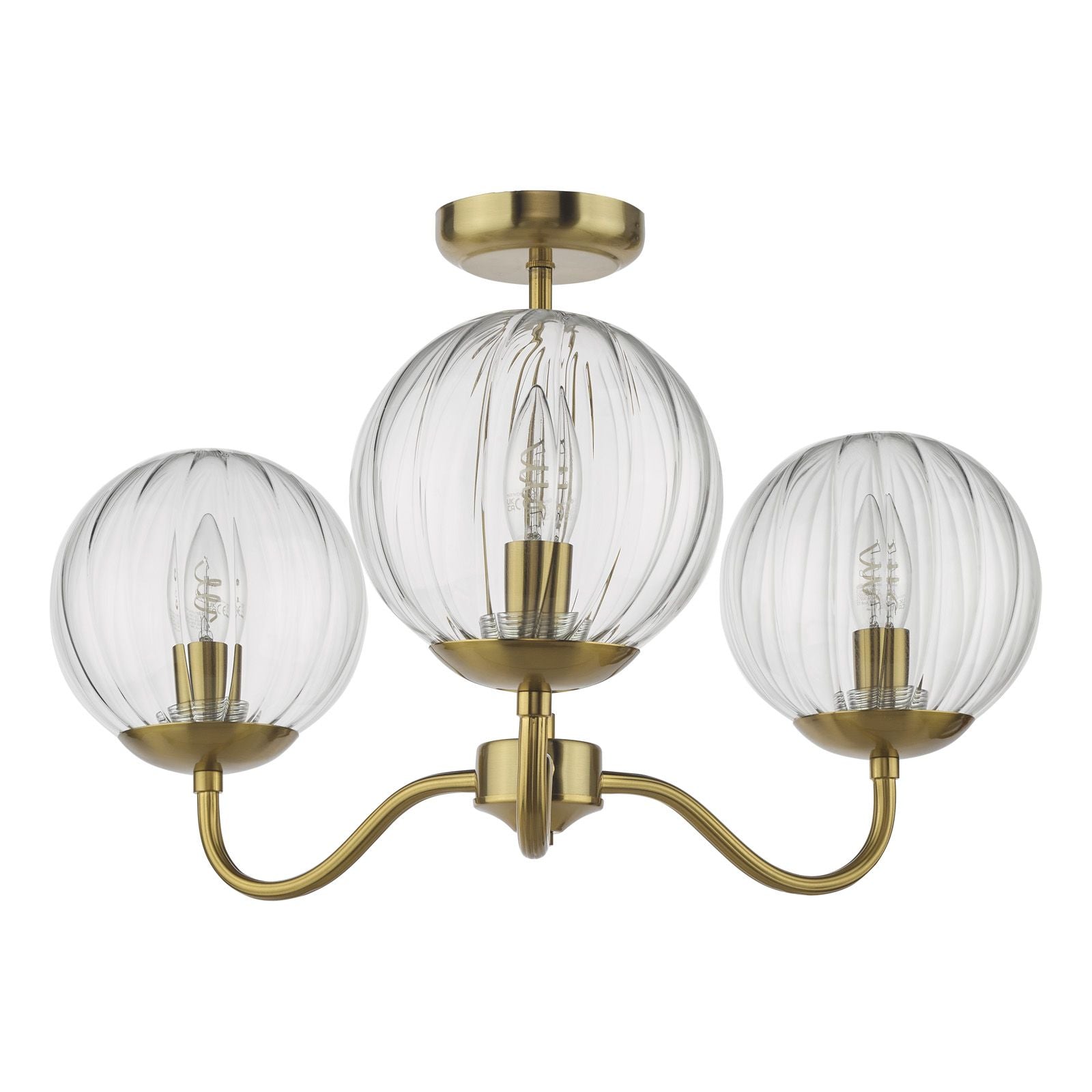 Jocelyn 3 Light Semi-Flush Ceiling Light- Natural Brass and Glass