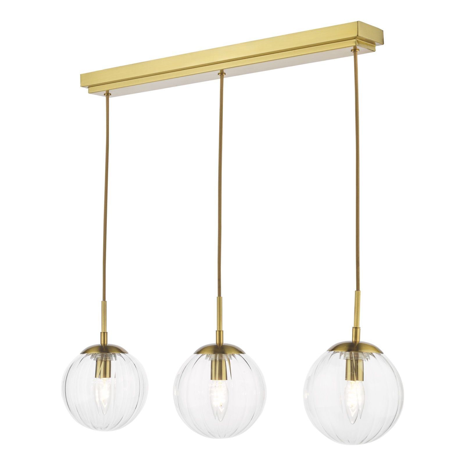 Jocelyn 3 Light Bar Pendant Light-  Natural Brass and Glass