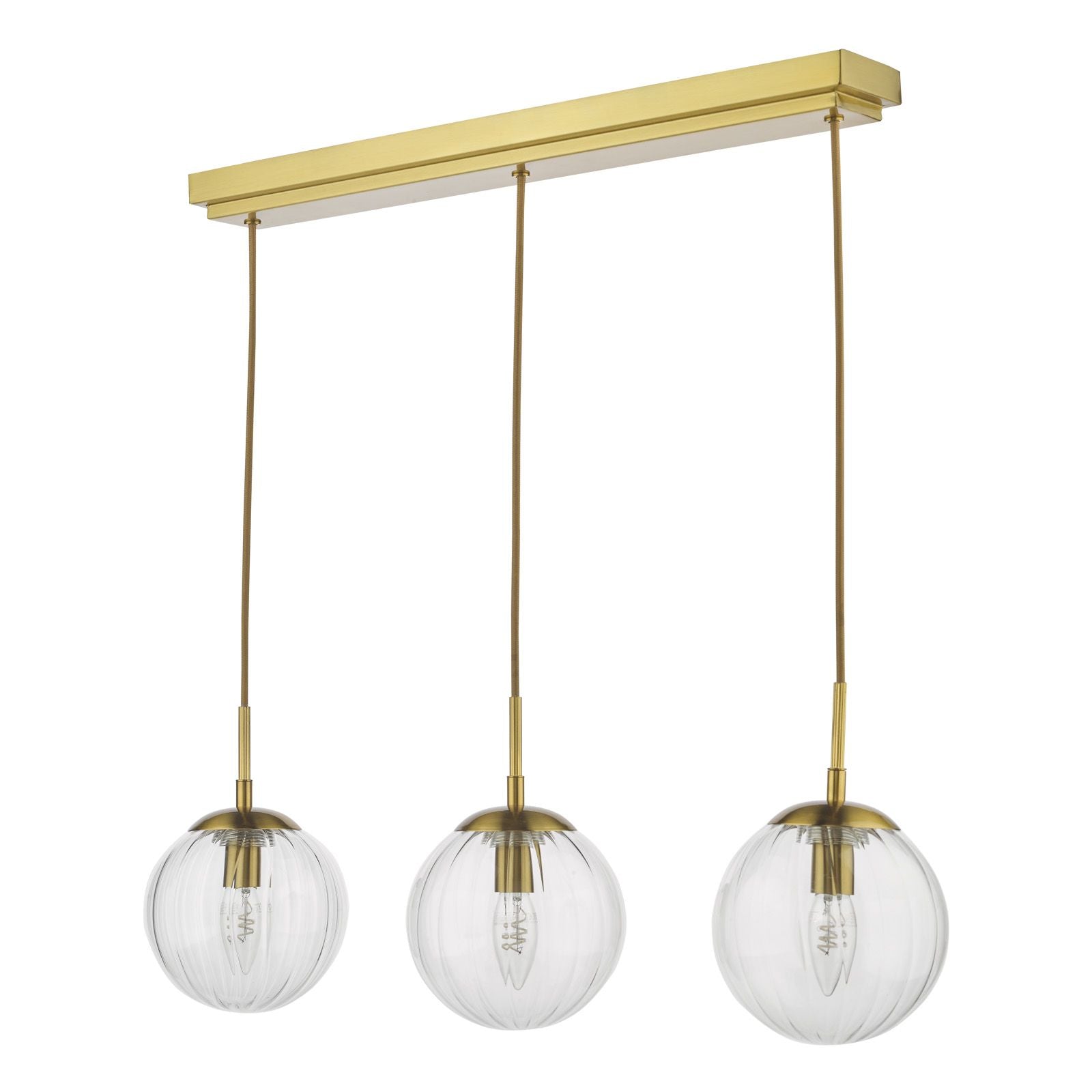 Jocelyn 3 Light Bar Pendant Light-  Natural Brass and Glass