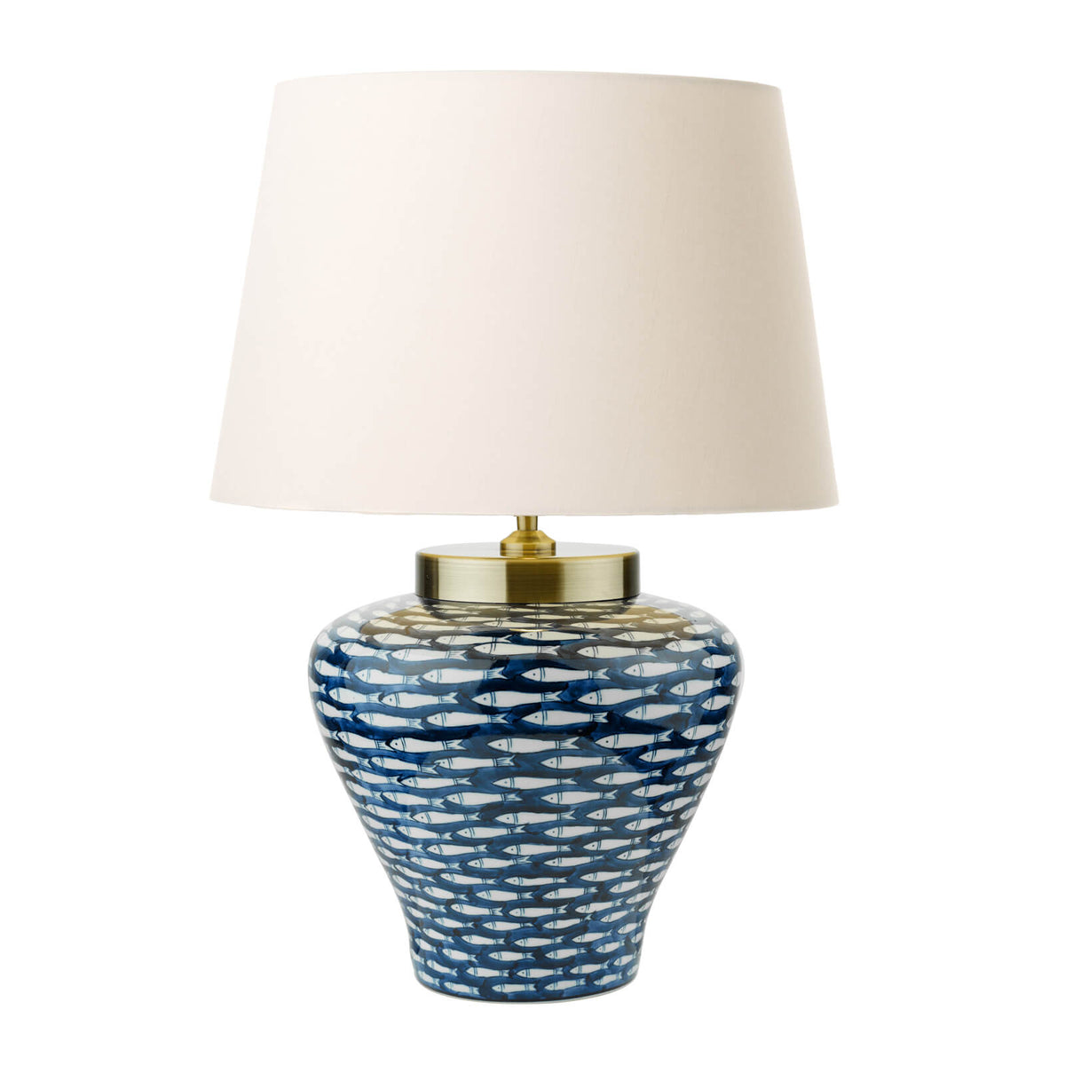 Joy Table Lamp Blue/White Fish Motif With Shade E27