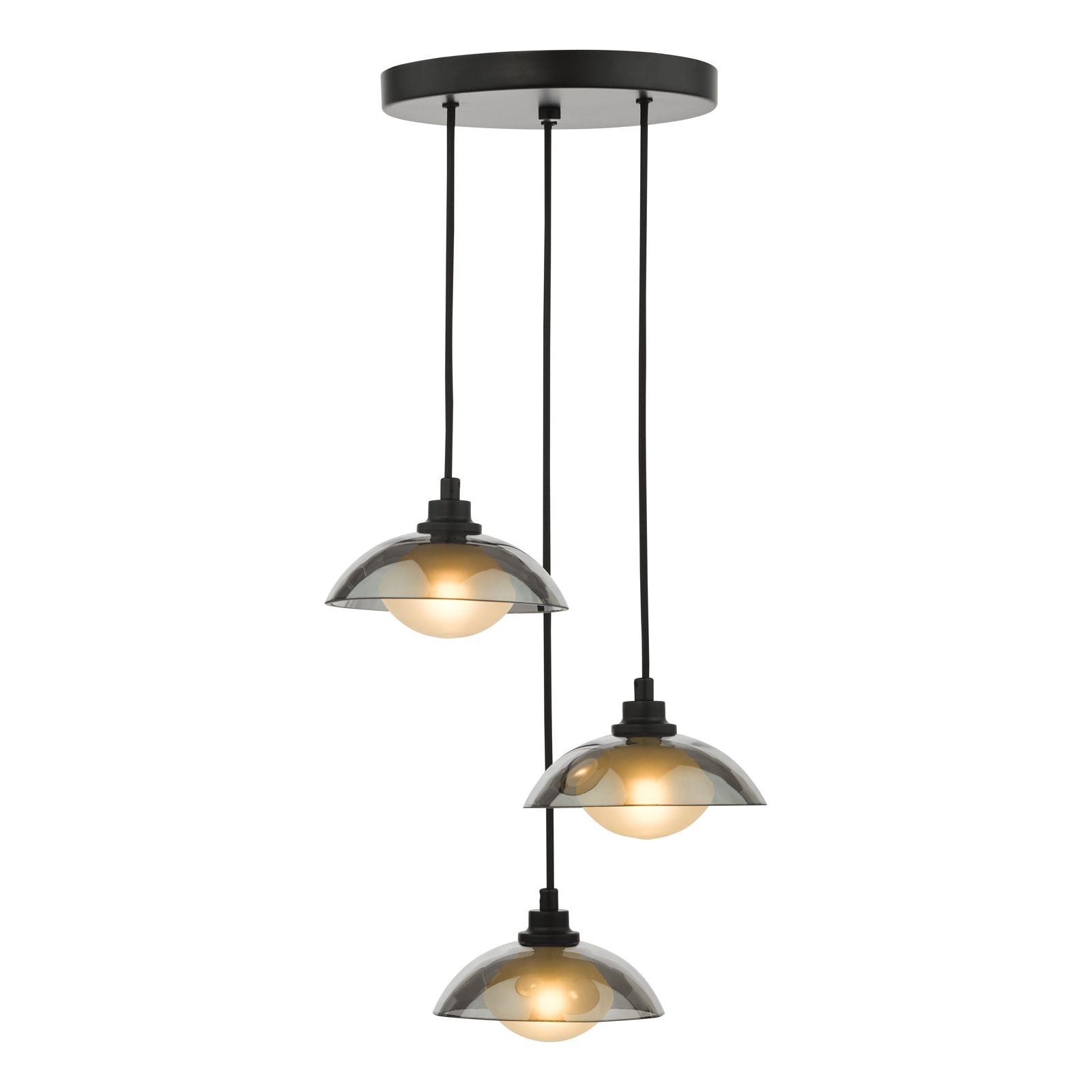 Kadience 3 Light Cluster Pendant- Satin Black and Smoked Glass
