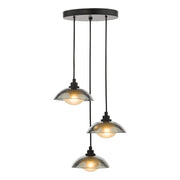 Kadience 3 Light Cluster Pendant- Satin Black and Smoked Glass