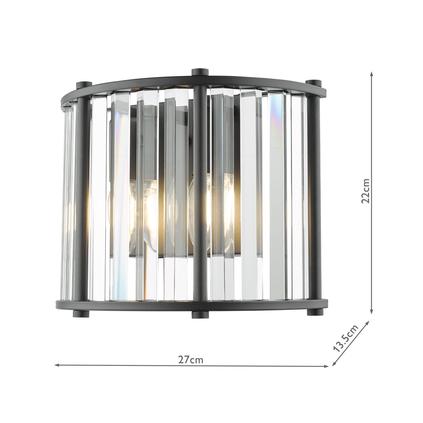 Kiran 2Lt Crystal Wall Light - Natural Brass / Satin Black