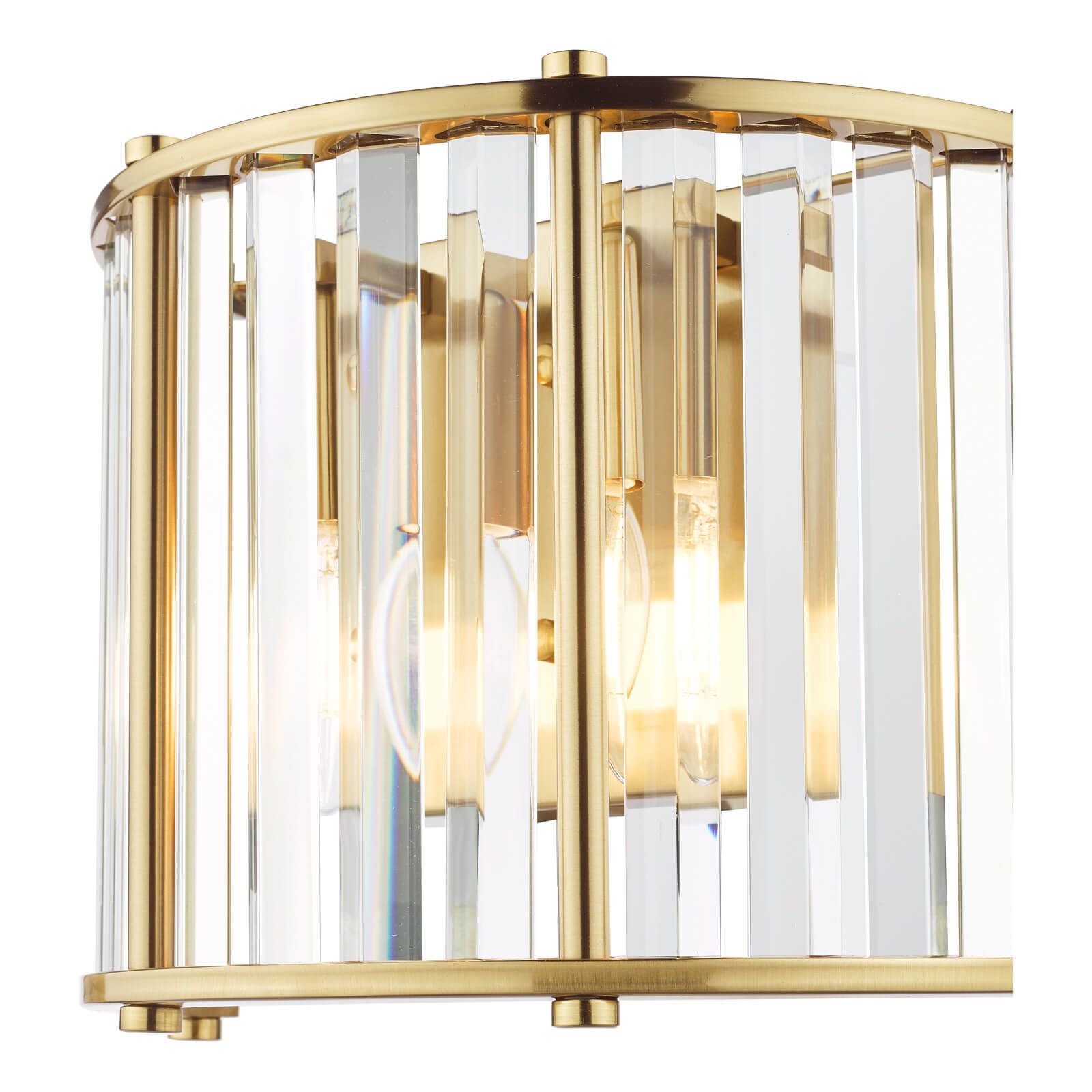 Kiran 2Lt Crystal Wall Light - Natural Brass / Satin Black