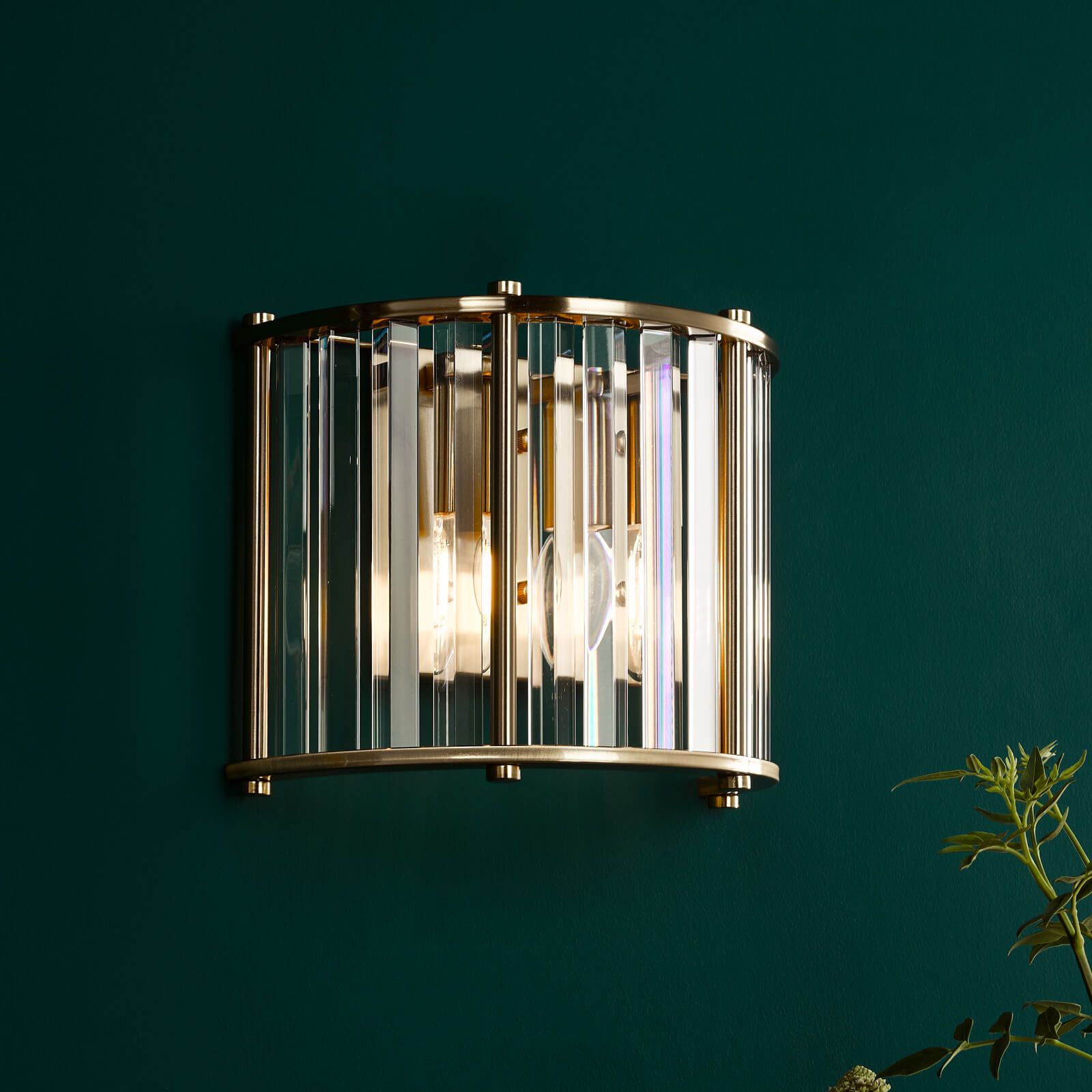 Kiran 2Lt Crystal Wall Light - Natural Brass / Satin Black