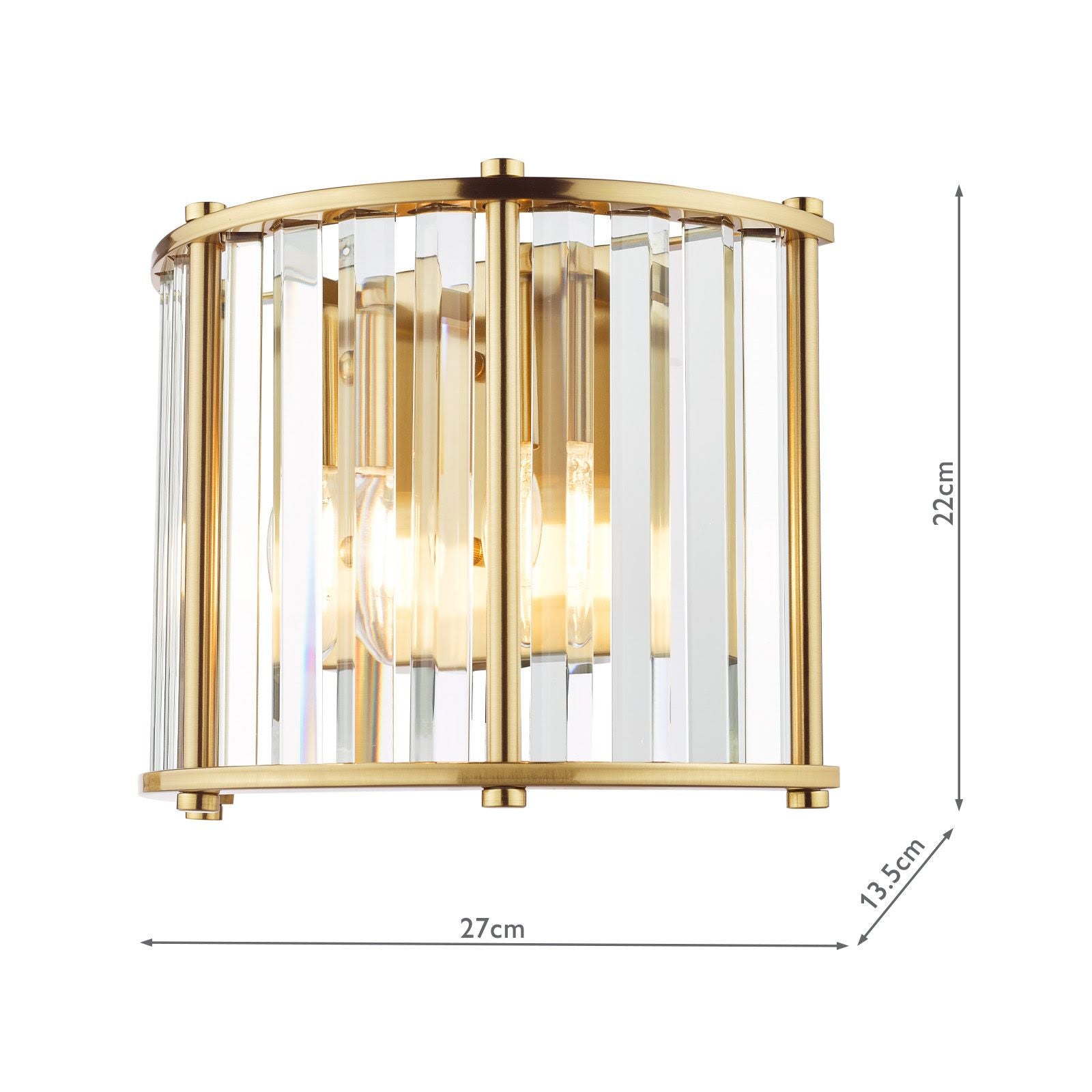 Kiran 2Lt Crystal Wall Light - Natural Brass / Satin Black