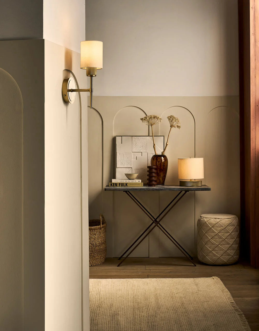 Knurled Torch Wall Light - Light Natural Cotton Brass Finishes
