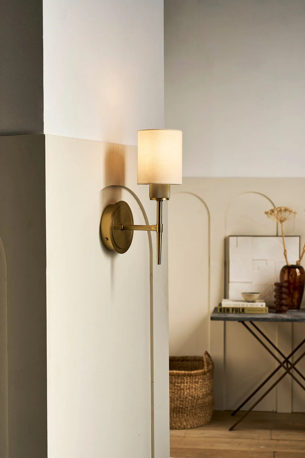 Knurled Torch Wall Light - Light Natural Cotton Brass Finishes