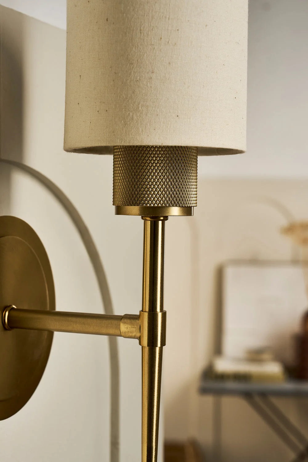 Knurled Torch Wall Light - Light Natural Cotton Brass Finishes