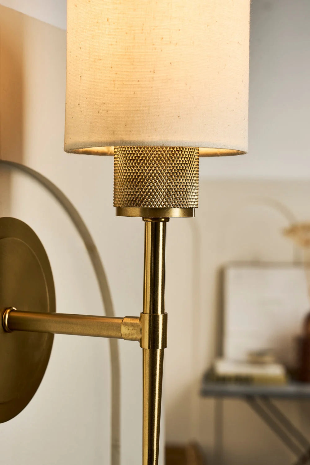 Knurled Torch Wall Light - Light Natural Cotton Brass Finishes