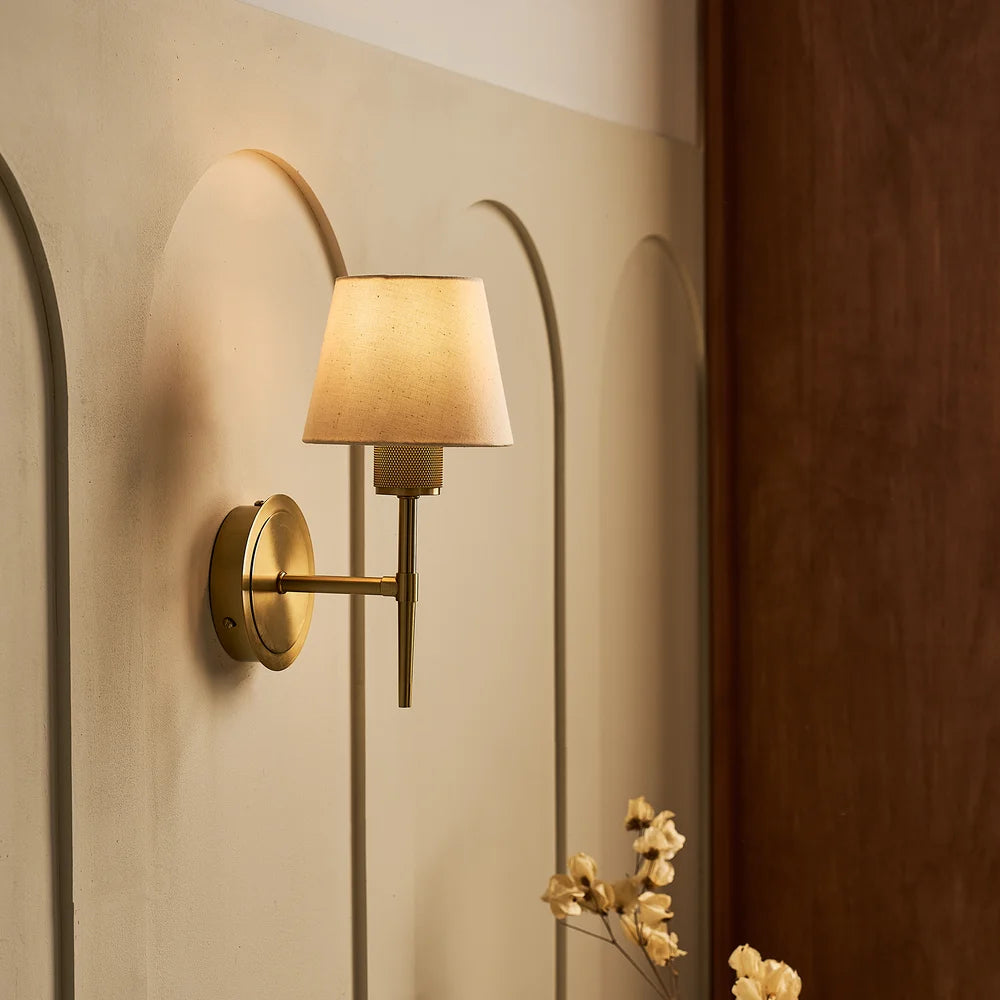 Knurled Torch Wall Light - Light Natural Cotton Brass Finishes