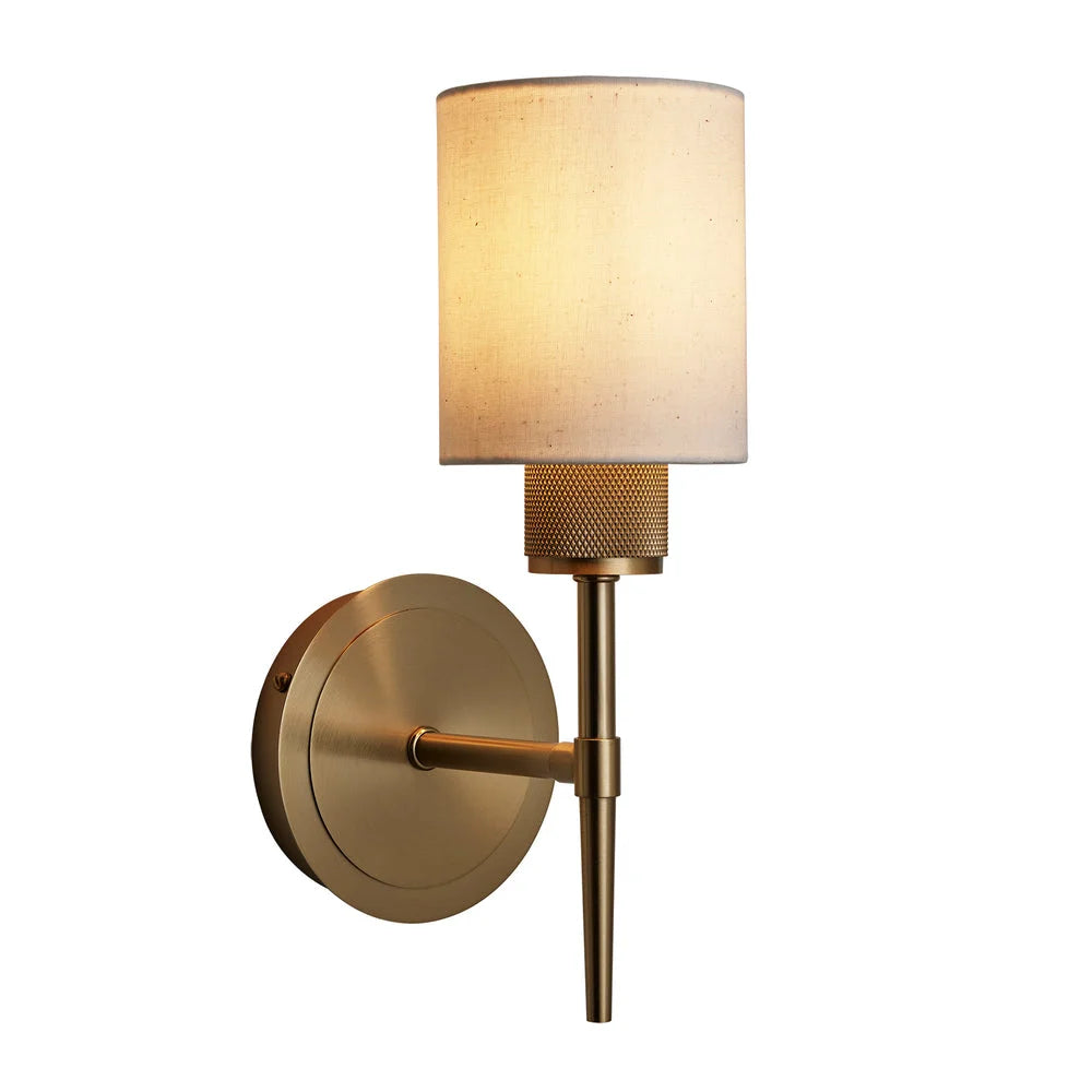 Knurled Torch Wall Light - Light Natural Cotton Brass Finishes