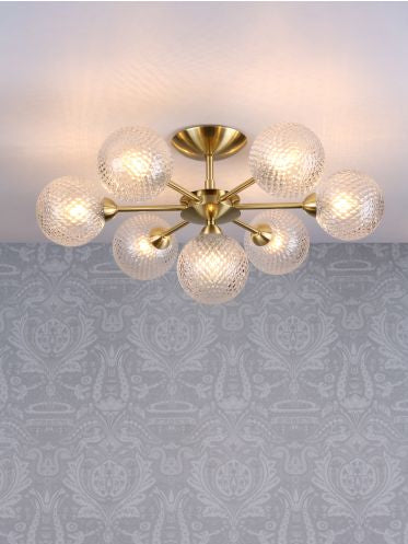 Atherton 7Lt Semi Flush Satin Brass