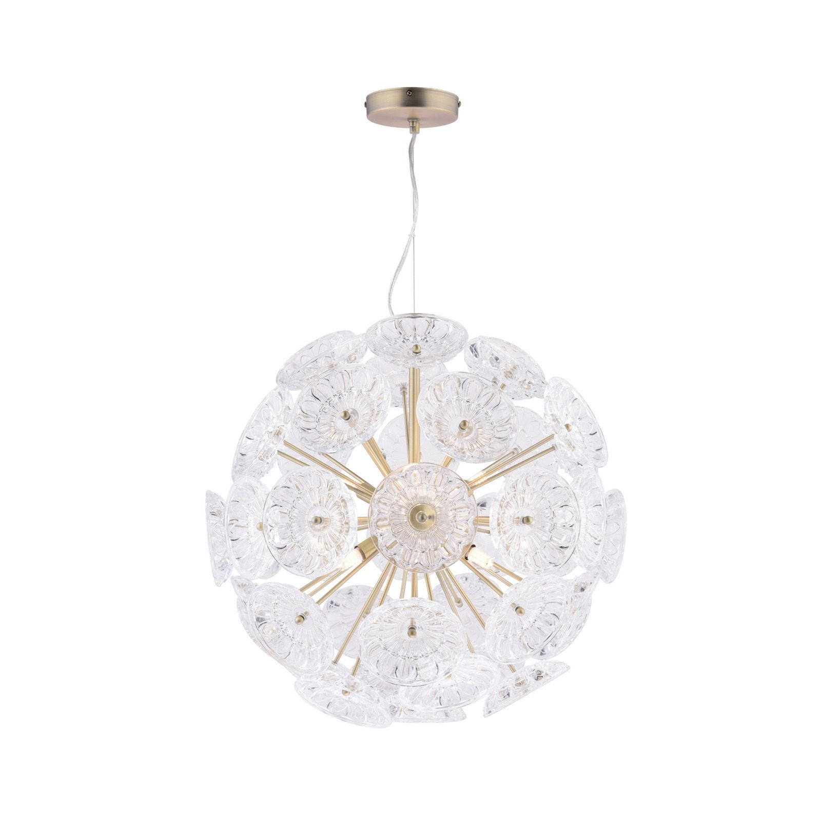 Elwick 6 Light Pendant Textured Glass & Antique Brass